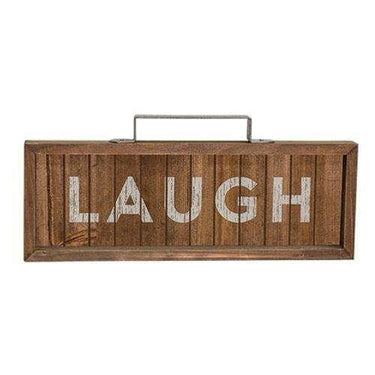 *Laugh Slatted Wood Sign w/ Handle - The Fox Decor